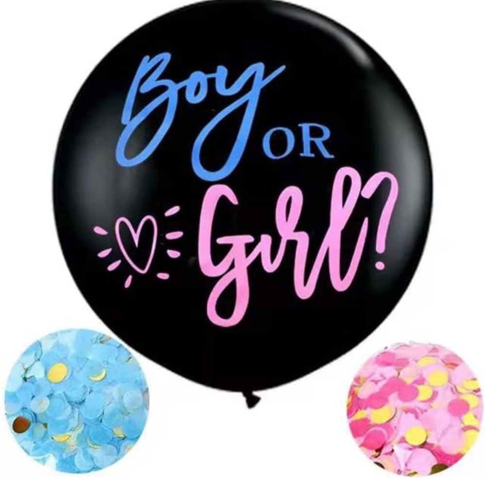 Gender Reveal Balloon with Confetti - Black, Blue, Pink